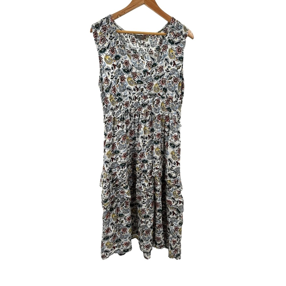 J Glee Boho Blue White Floral Dress XL‎ Cinch Waist Knee Length Summer Casual